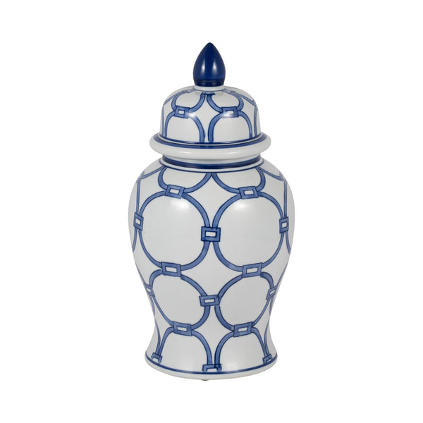 Cer, 14" Links Temple Jar, Blue/white