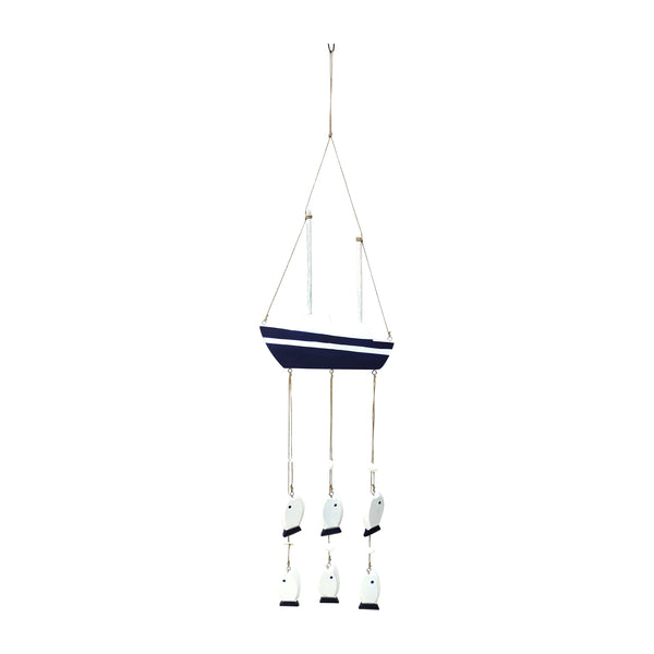 Wood, 39" Sailboat W/ Hanging Fish, Multi