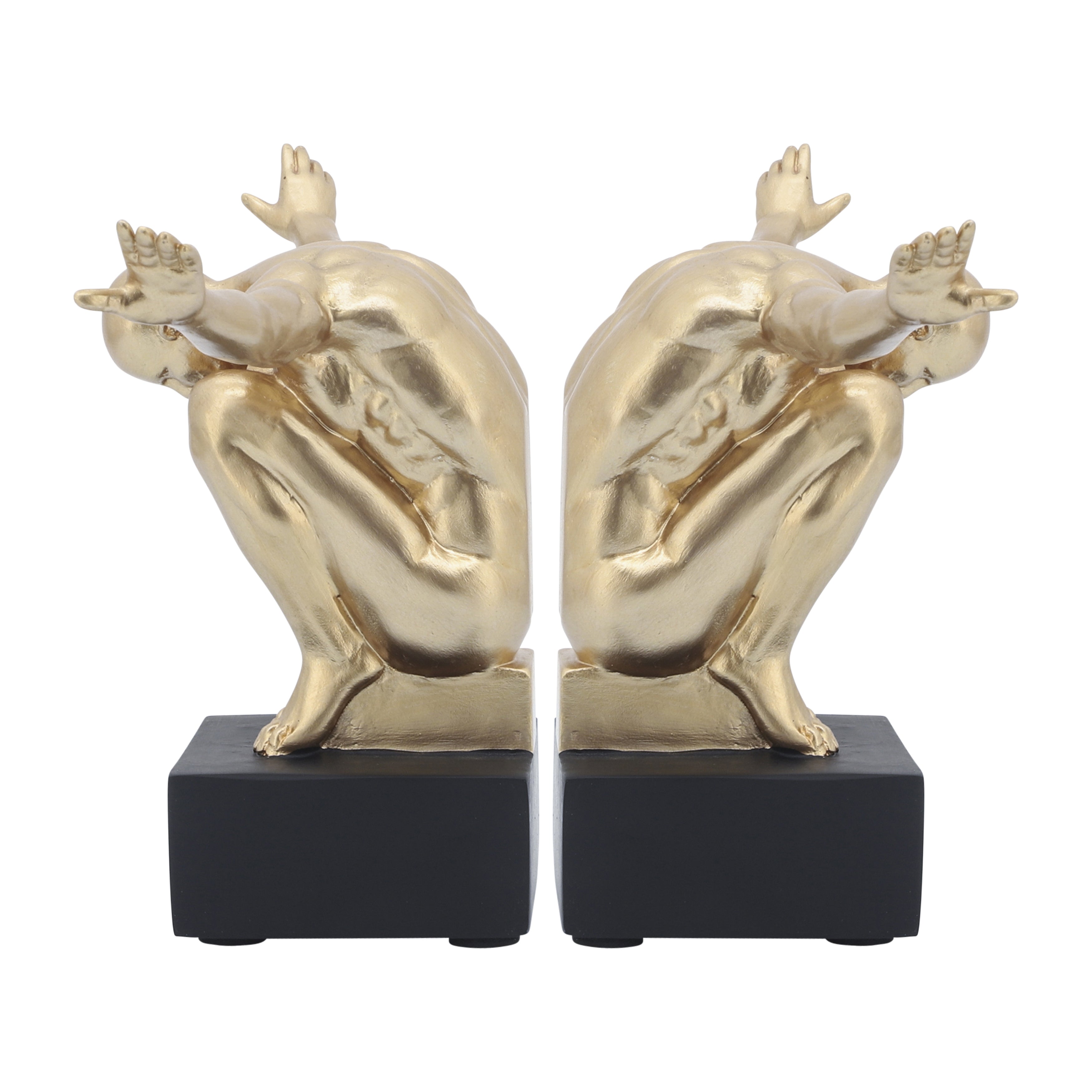 Resin, S/2, 6''h,  Man Sculpture Bookend, Gold