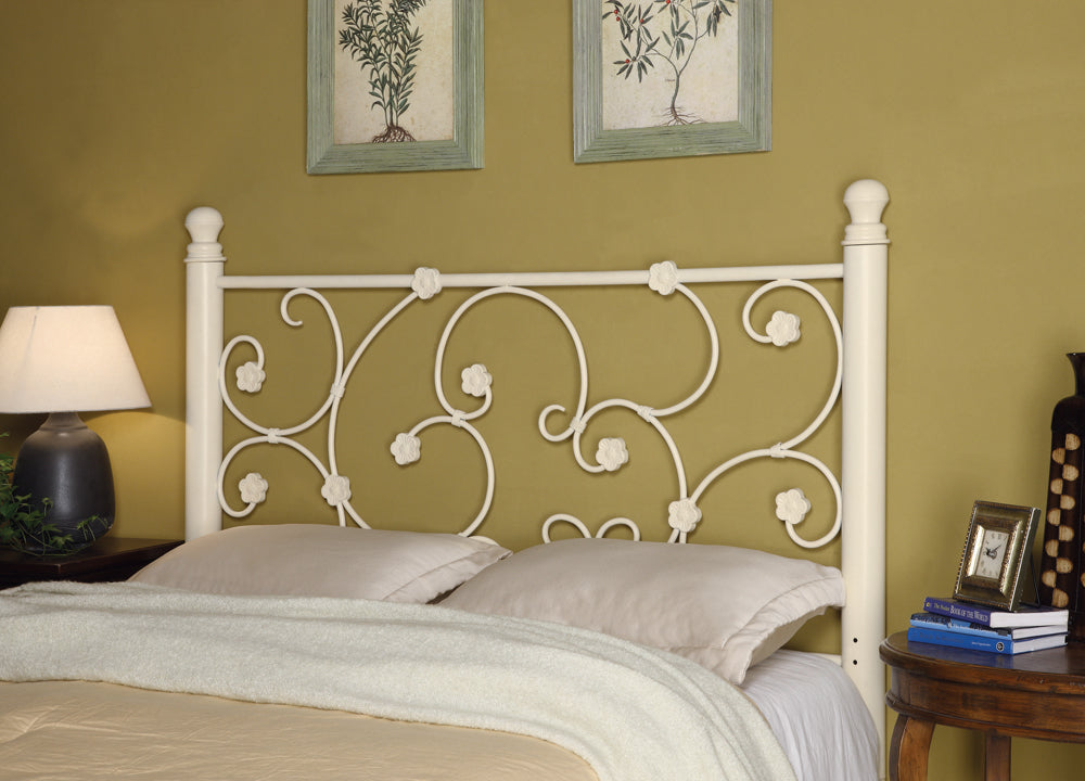 Chelsea Queen / Full Headboard with Floral Pattern White