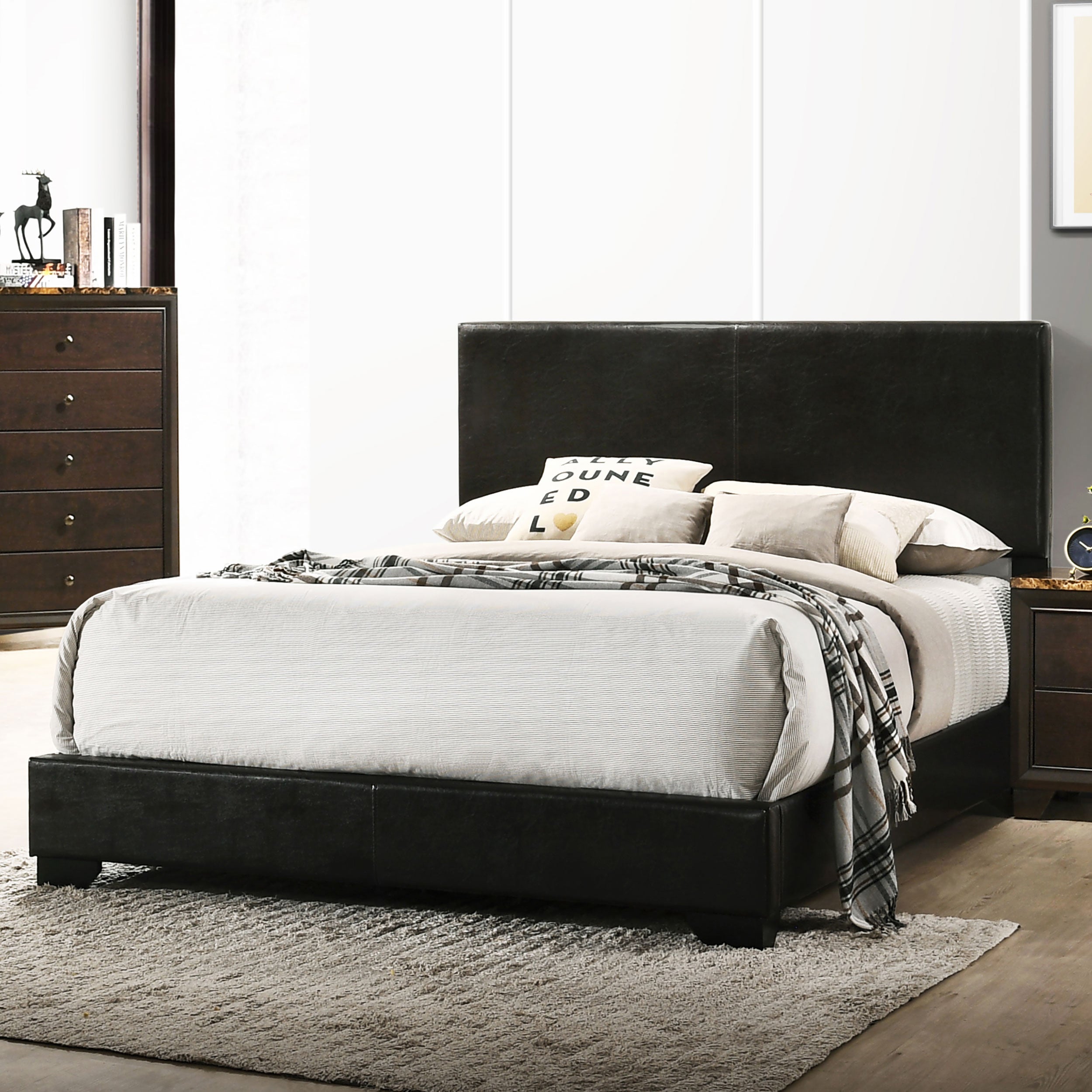 Conner California King Upholstered Panel Bed Black