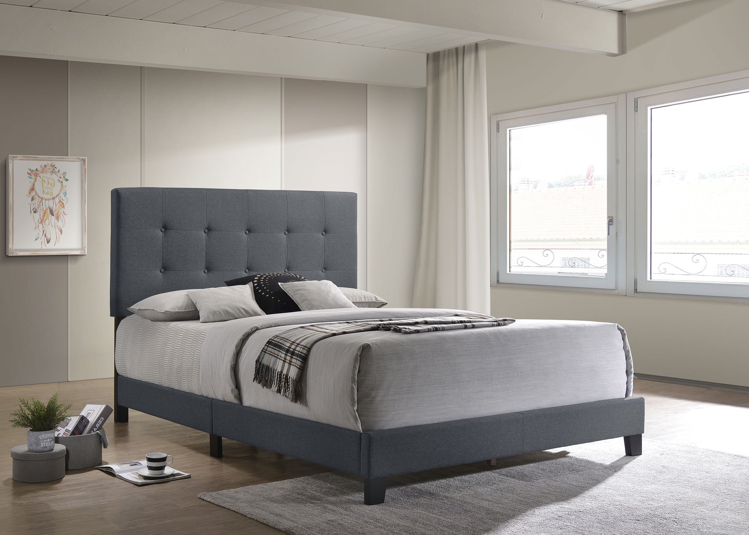 Mapes Tufted Upholstered Queen Bed Grey