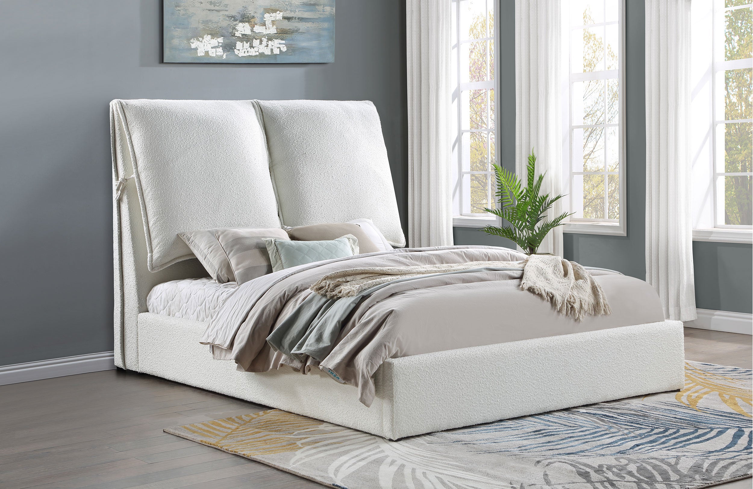 Gwendoline Upholstered Eastern King Platform Bed with Pillow Headboard White