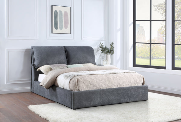 Laurel Upholstered Eastern King Platform Bed with Pillow Headboard Charcoal Grey