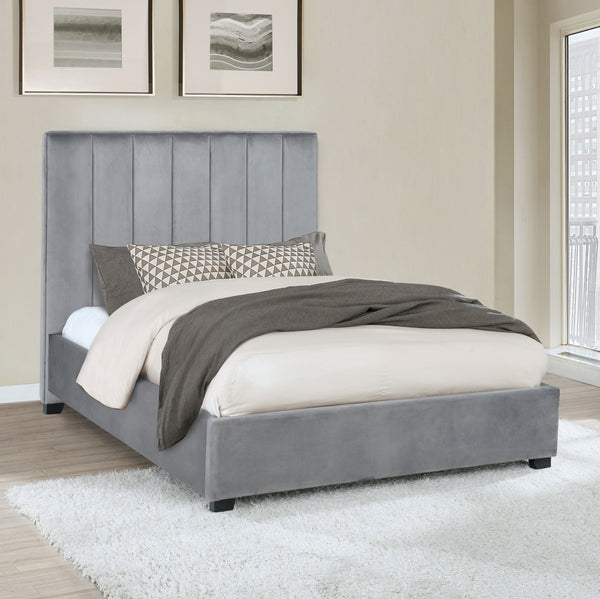 Arles Queen Vertical Channeled Tufted Bed Grey