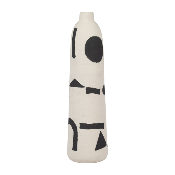 Cer, 15" Funky Vase, Ivory/black