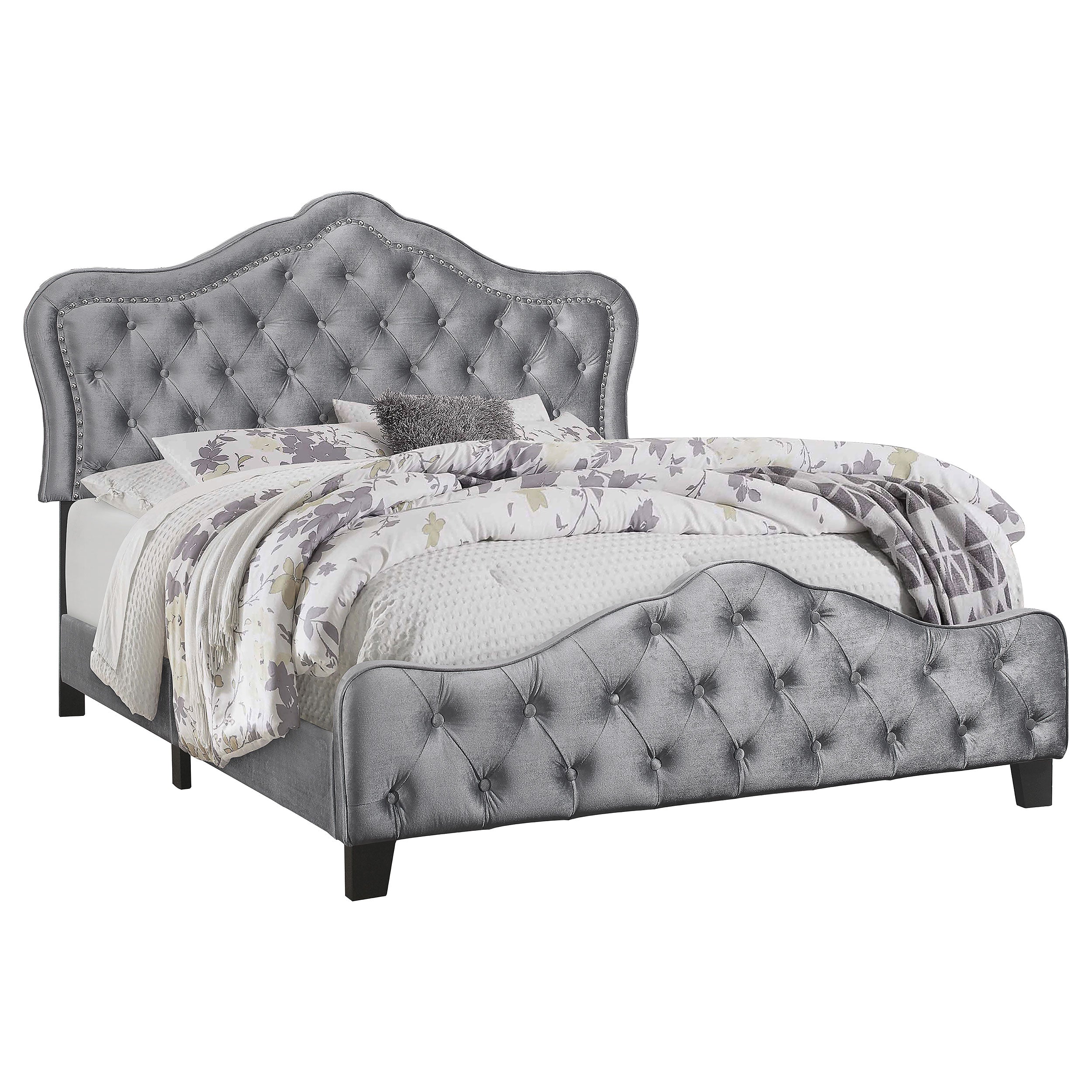 Bella Upholstered Tufted Panel Bed Grey