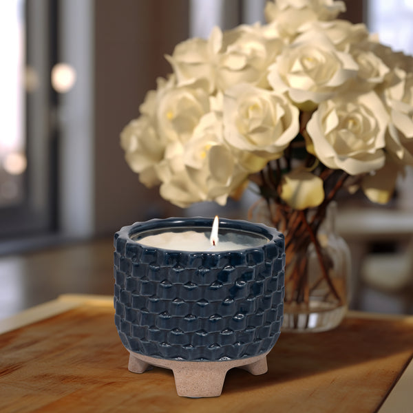 6" 13 Oz Ocean Mist Woven Candle, Navy