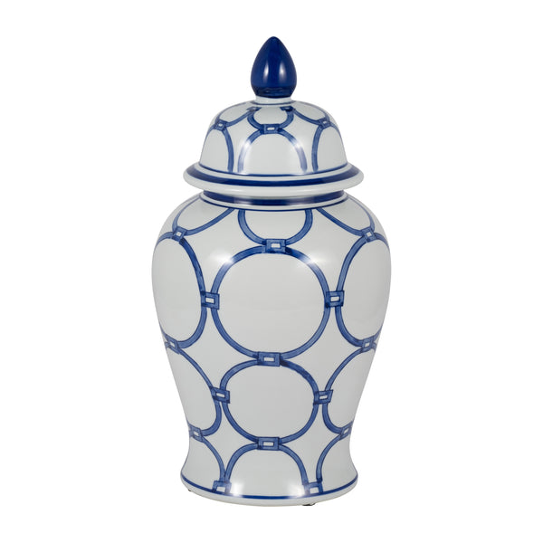 Cer, 18" Links Temple Jar, Blue/white