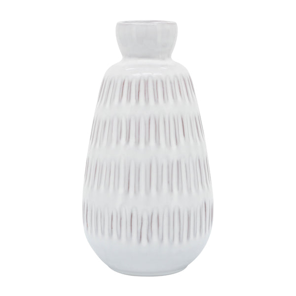 Cer, 8"h Dimpled Vase, White