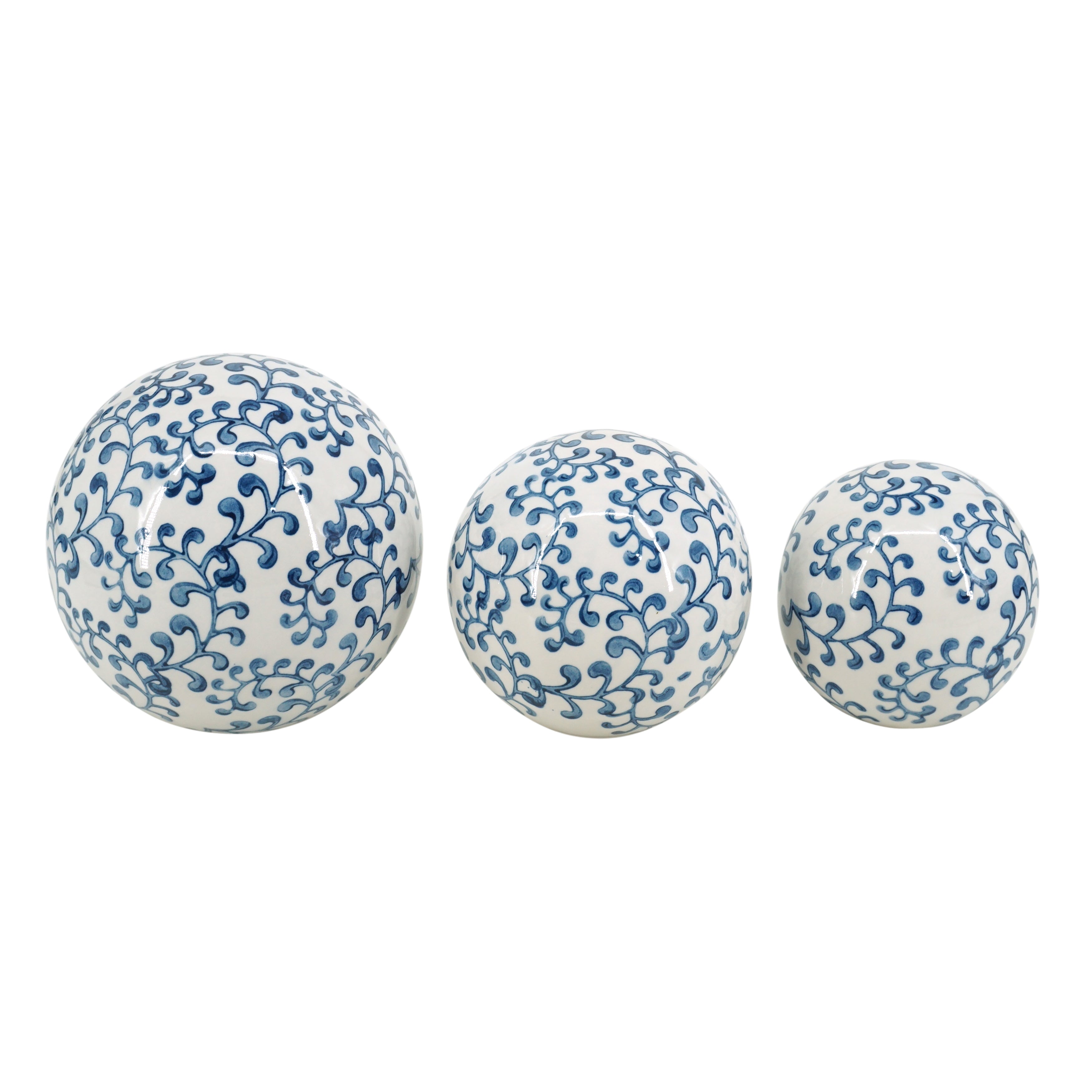 Cer, S/3 Chinoiserie Fern Orbs, 4/5/6