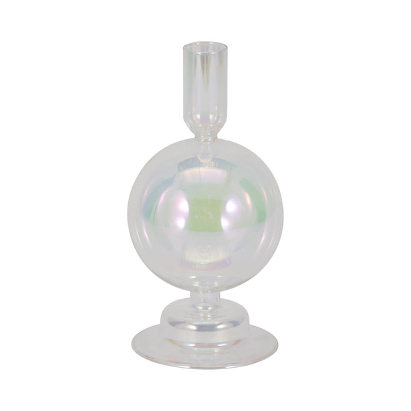 7" Glass Bubble Taper Candle Holder, Luster