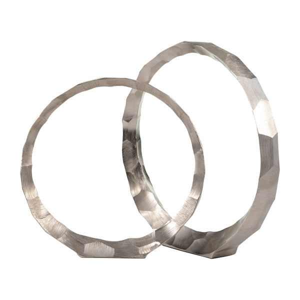 Metal, S/2, 14/17" Hammered Decorative Rings, Slvr