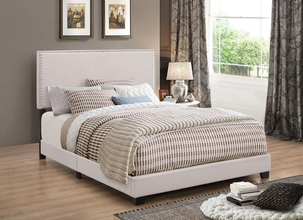 Boyd Full Upholstered Bed with Nailhead Trim Ivory