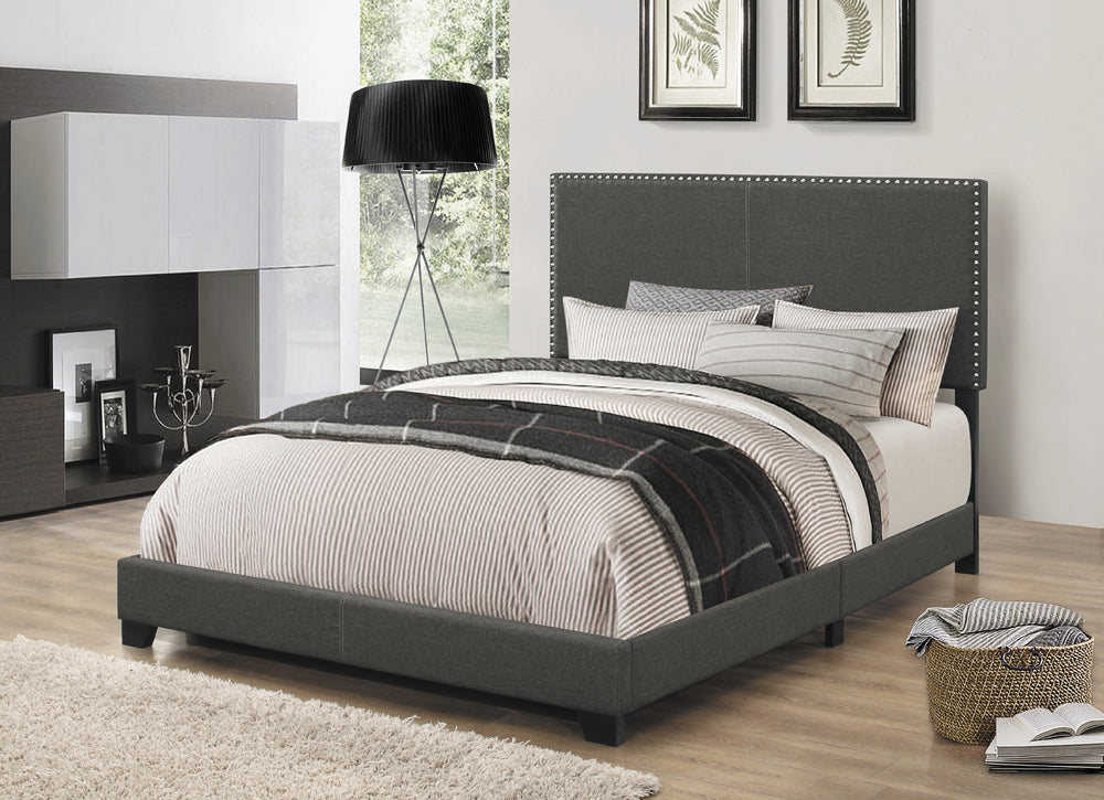 Boyd Eastern King Upholstered Bed with Nailhead Trim Charcoal