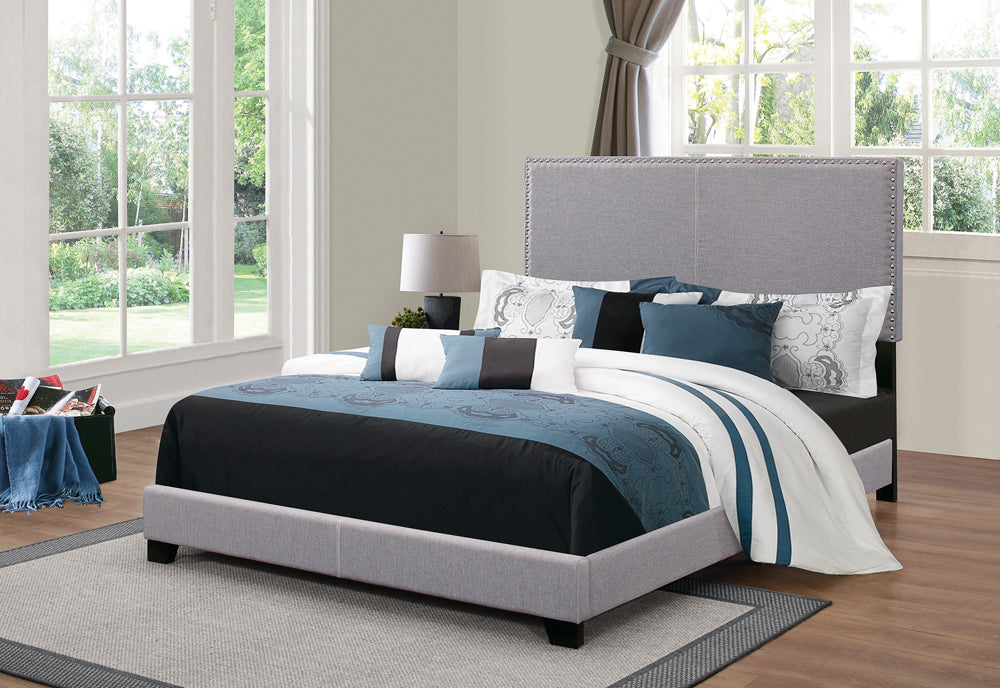 Boyd Queen Upholstered Bed with Nailhead Trim Grey