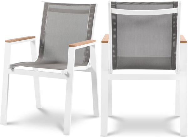 Nizuc Grey Mesh Water Resistant Fabric Outdoor Patio Aluminum Mesh Dining Arm Chair