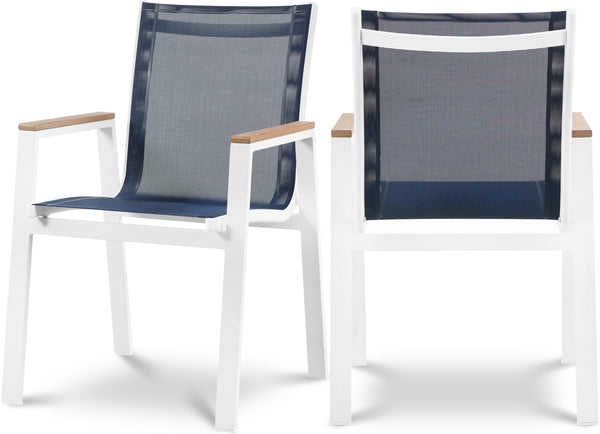 Nizuc Navy Mesh Water Resistant Fabric Outdoor Patio Aluminum Mesh Dining Arm Chair