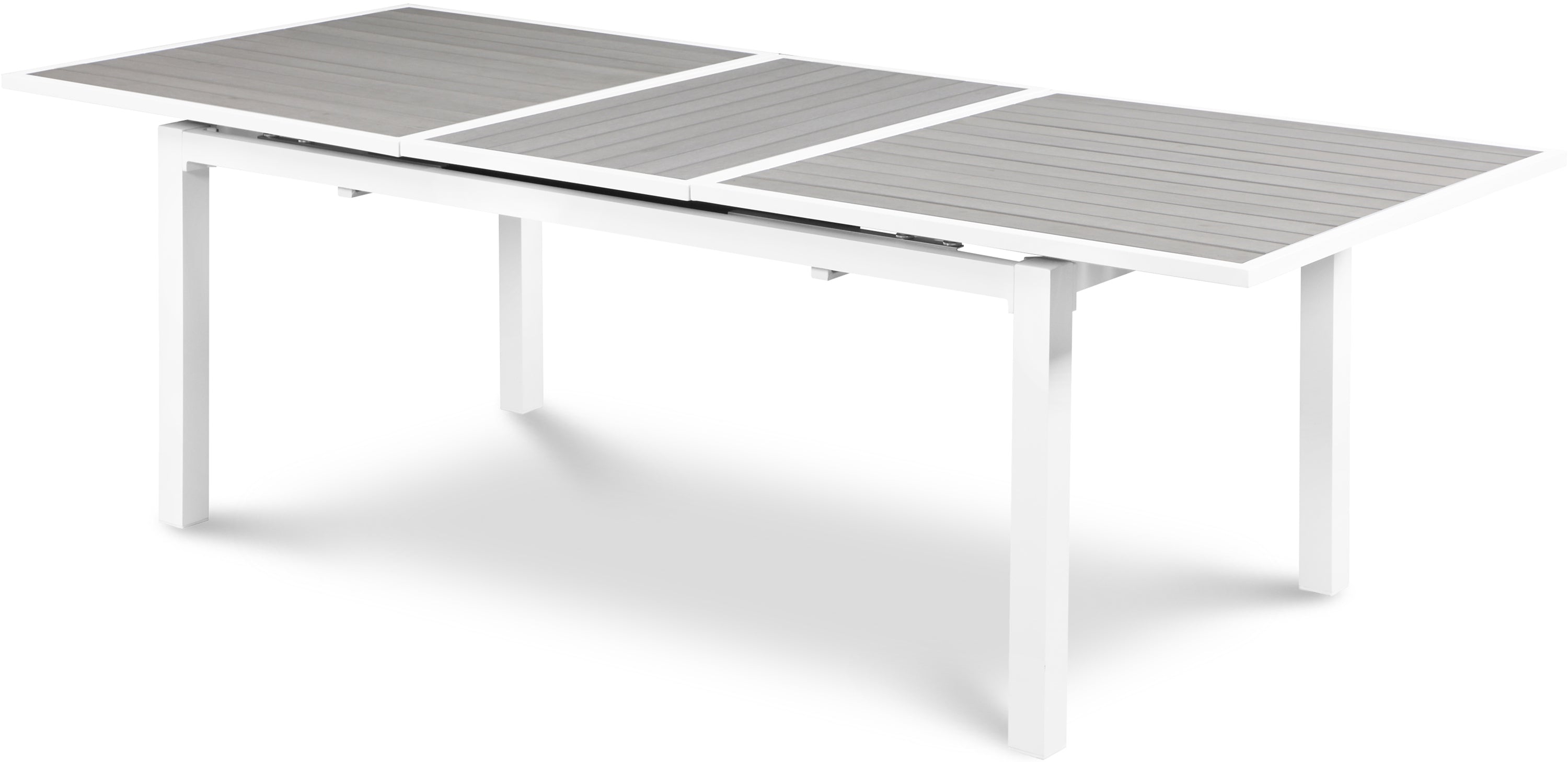 Nizuc Grey Wood Look Accent Paneling Outdoor Patio Extendable Aluminum Dining Table