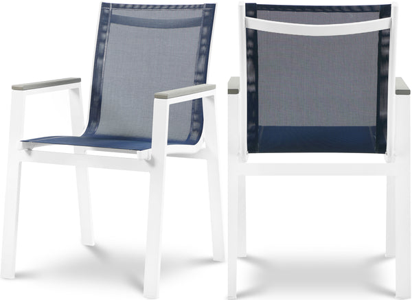 Nizuc Navy Mesh Water Resistant Fabric Outdoor Patio Aluminum Mesh Dining Arm Chair