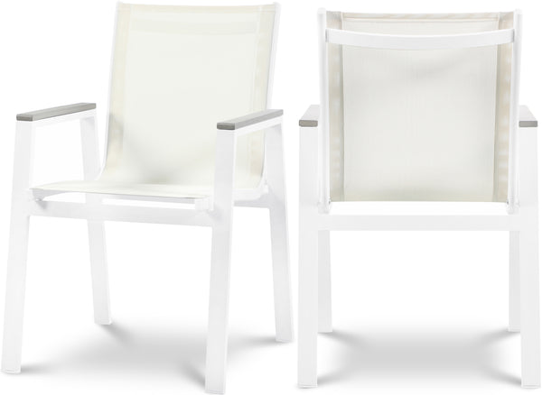 Nizuc White Mesh Water Resistant Fabric Outdoor Patio Aluminum Mesh Dining Arm Chair