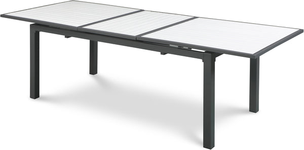 Nizuc White Wood Look Accent Paneling Outdoor Patio Aluminum Dining Table