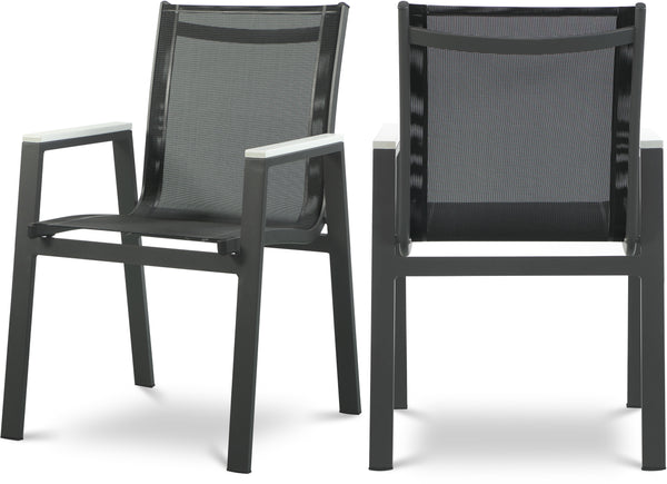 Nizuc Black Mesh Water Resistant Fabric Outdoor Patio Aluminum Mesh Dining Arm Chair