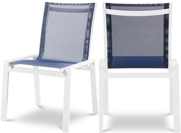 Nizuc Navy Mesh Water Resistant Fabric Outdoor Patio Aluminum Mesh Dining Chair