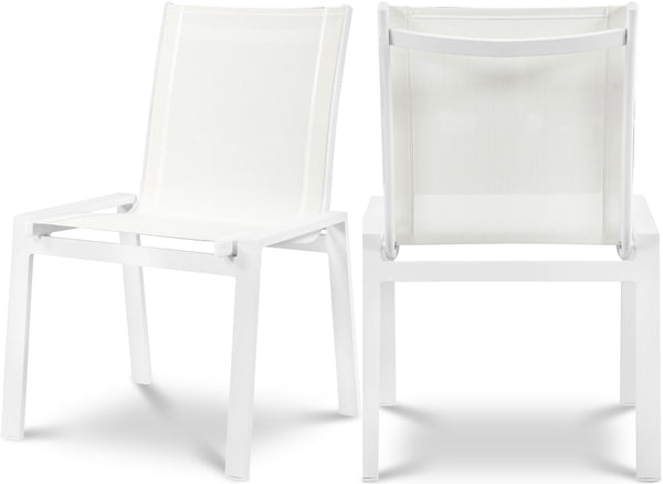 Nizuc White Mesh Water Resistant Fabric Outdoor Patio Aluminum Mesh Dining Chair