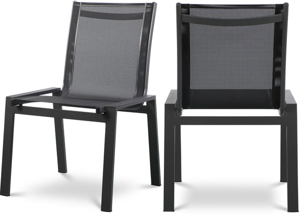 Nizuc Black Mesh Water Resistant Fabric Outdoor Patio Aluminum Mesh Dining Chair