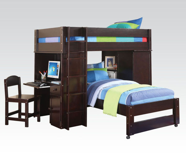 Lars Twin/Twin Loft Bed W/Wardrobe & Desk & Chair