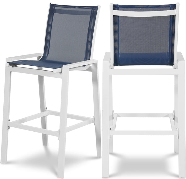 Nizuc Navy Mesh Water Resistant Fabric Outdoor Patio Aluminum Mesh Barstool