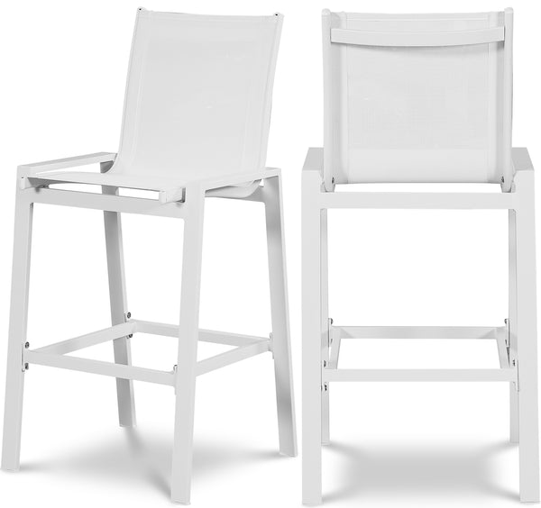 Nizuc White Mesh Water Resistant Fabric Outdoor Patio Aluminum Mesh Barstool