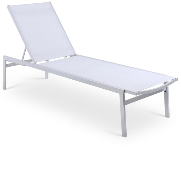 Santorini White Resilient Mesh Water Resistant Fabric Outdoor Patio Aluminum Mesh Chaise Lounge Chair