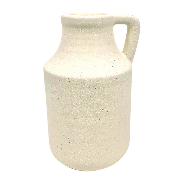 9" Bottle Vase W/ Handle Rough Texture, Ivory