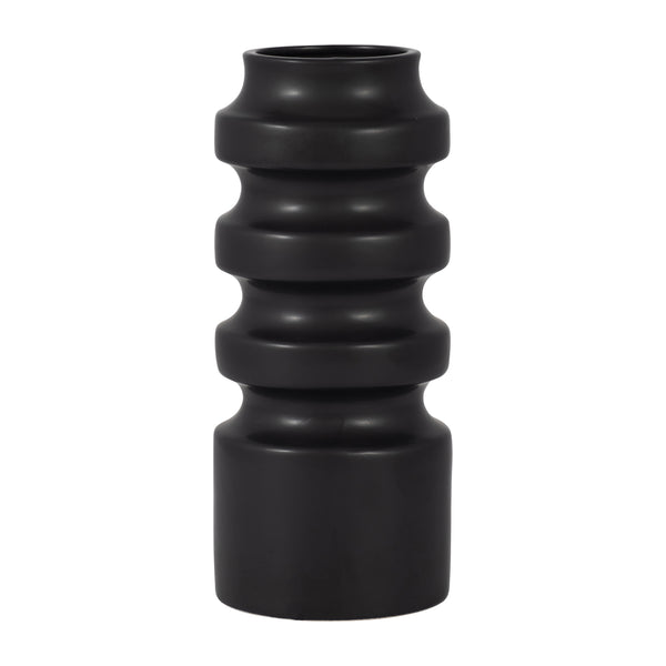 Cer, 11" Tiered Vase, Black