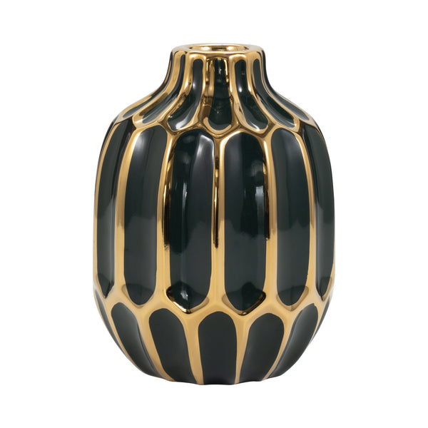 Ceramic Vase 8", Forest Green/gold