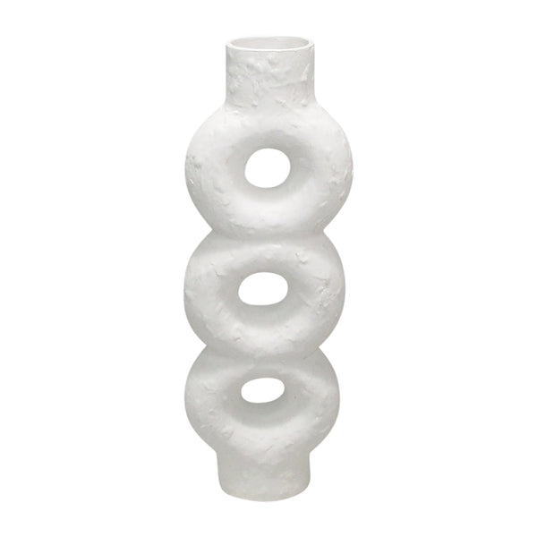 Cer, 17" Textured Stacked Circles Vase, White