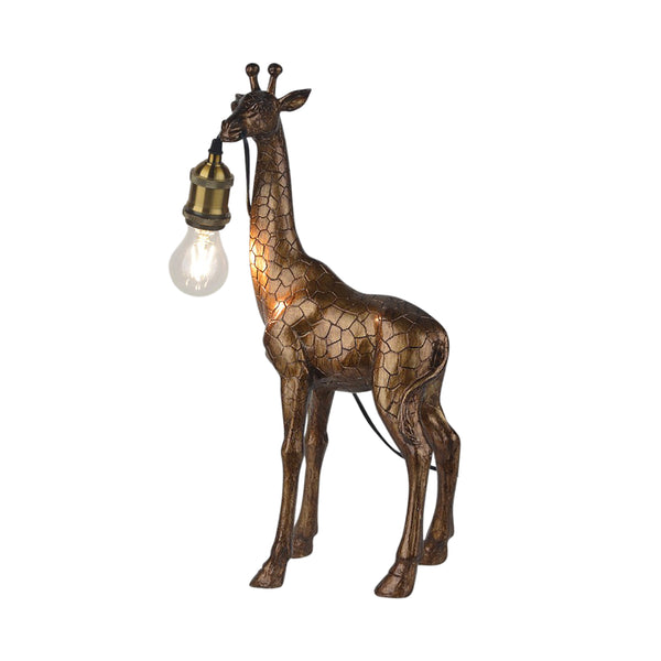 21" Giraffe Holding Lightbulb Table Lamp, Gold