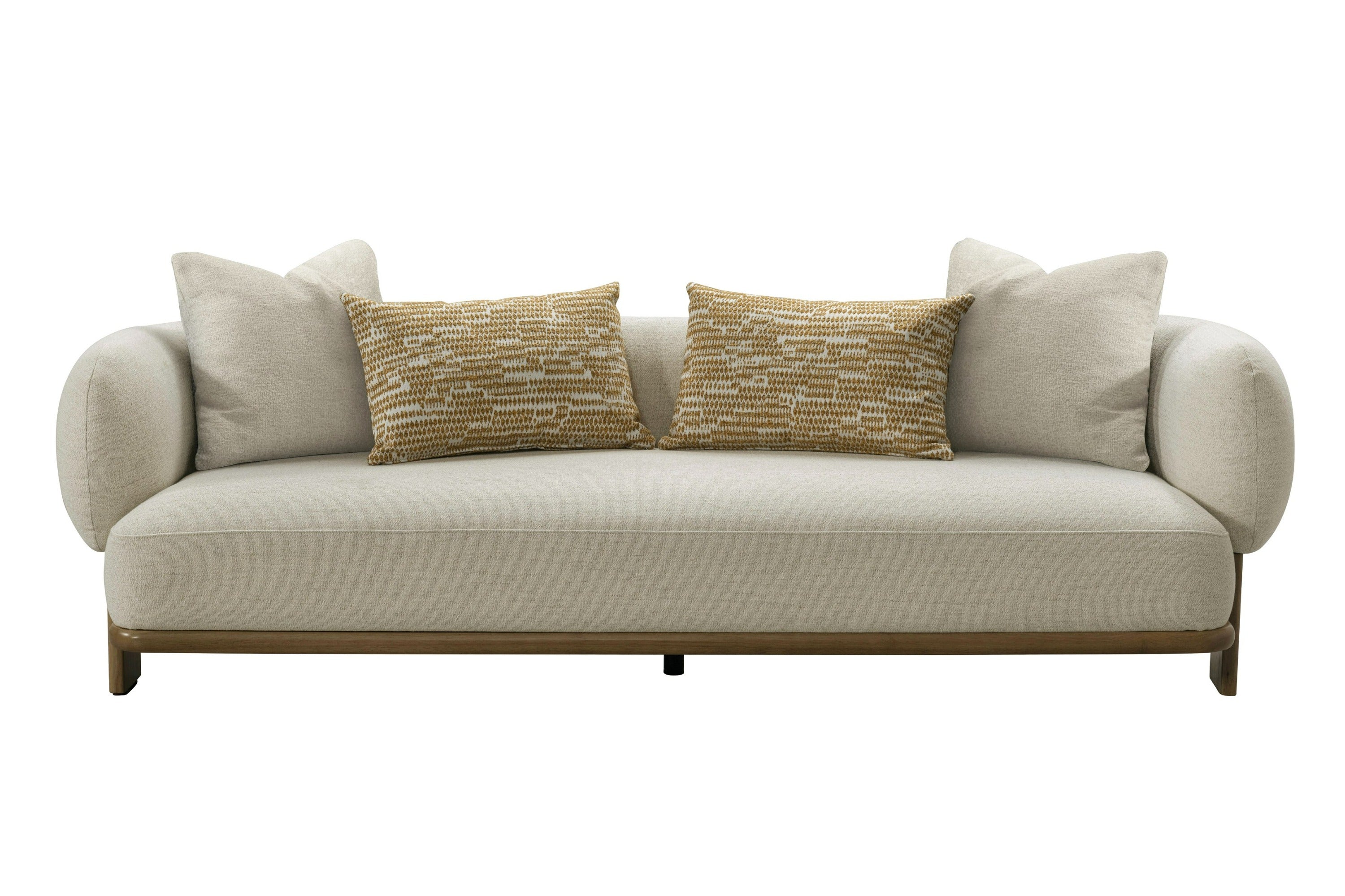 Divani Casa Optima - Mid-Century Modern Beige + Orange Fabric 3-Seater Sofa