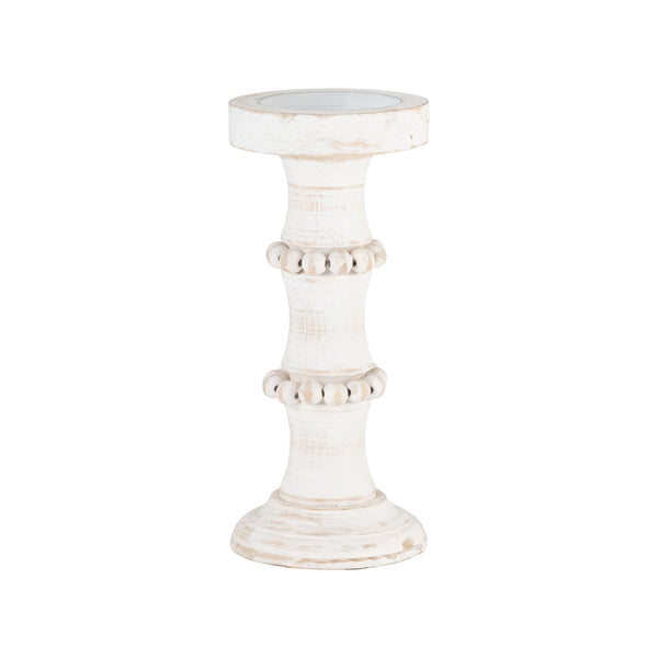 Wood, 11" Antique Style Candle Holder, White