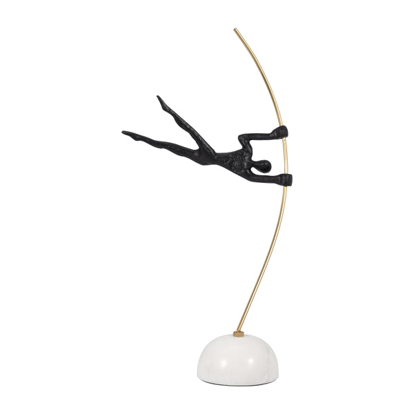 Metal, 17" Gymnast On Pole, Black/gold