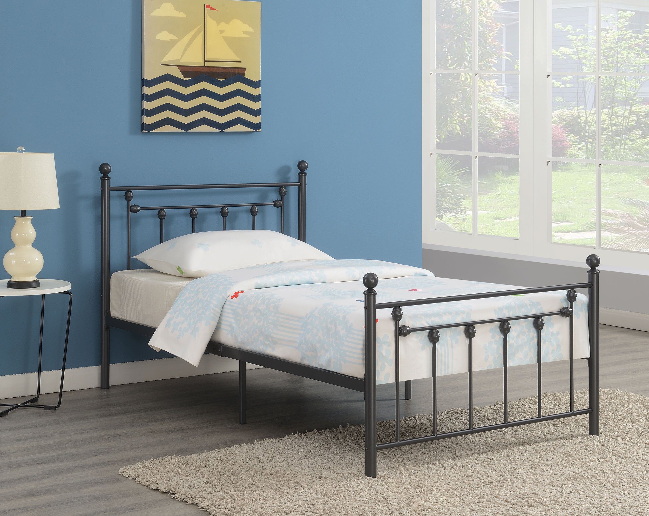 Canon Metal Slatted Headboard Platform Bed