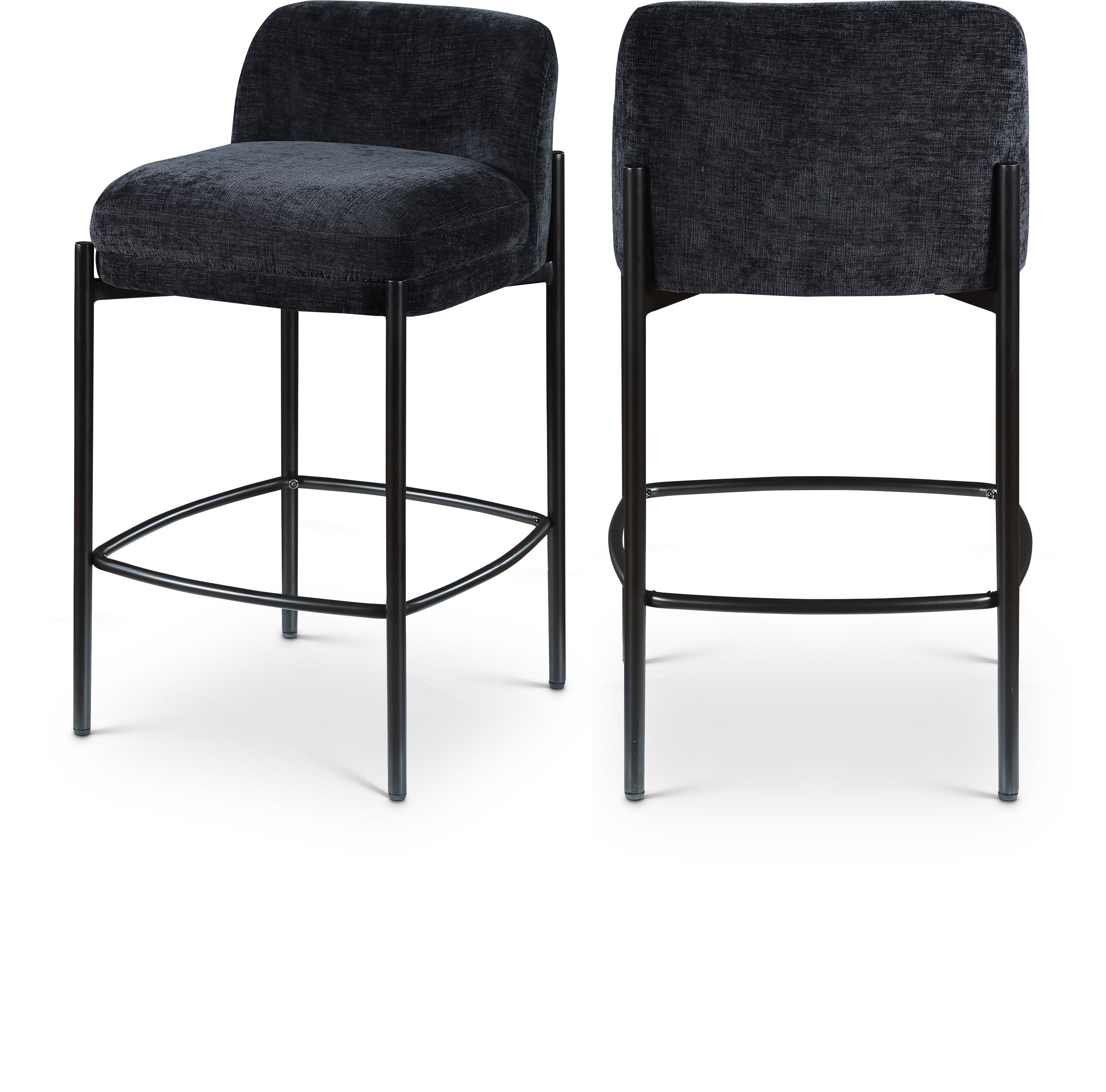 Burton Black Chenille Fabric Stool