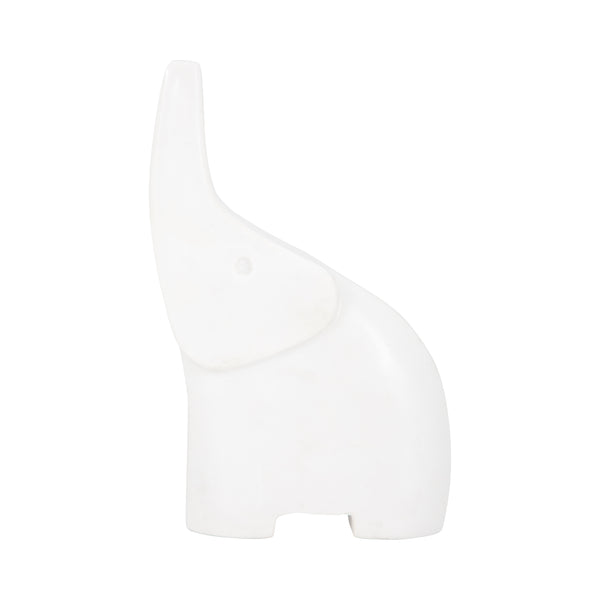 7" Trunk In The Air Marble Elephant, White