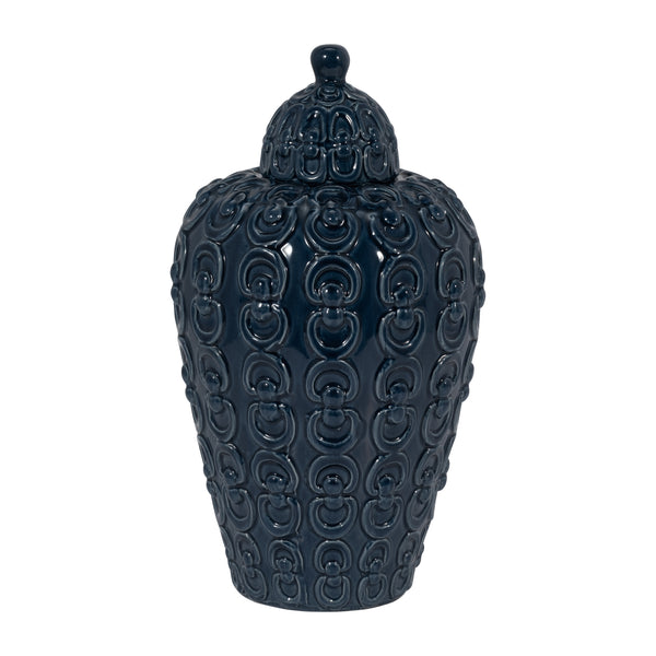 Cer, 12" Chain Texture Jar, Navy