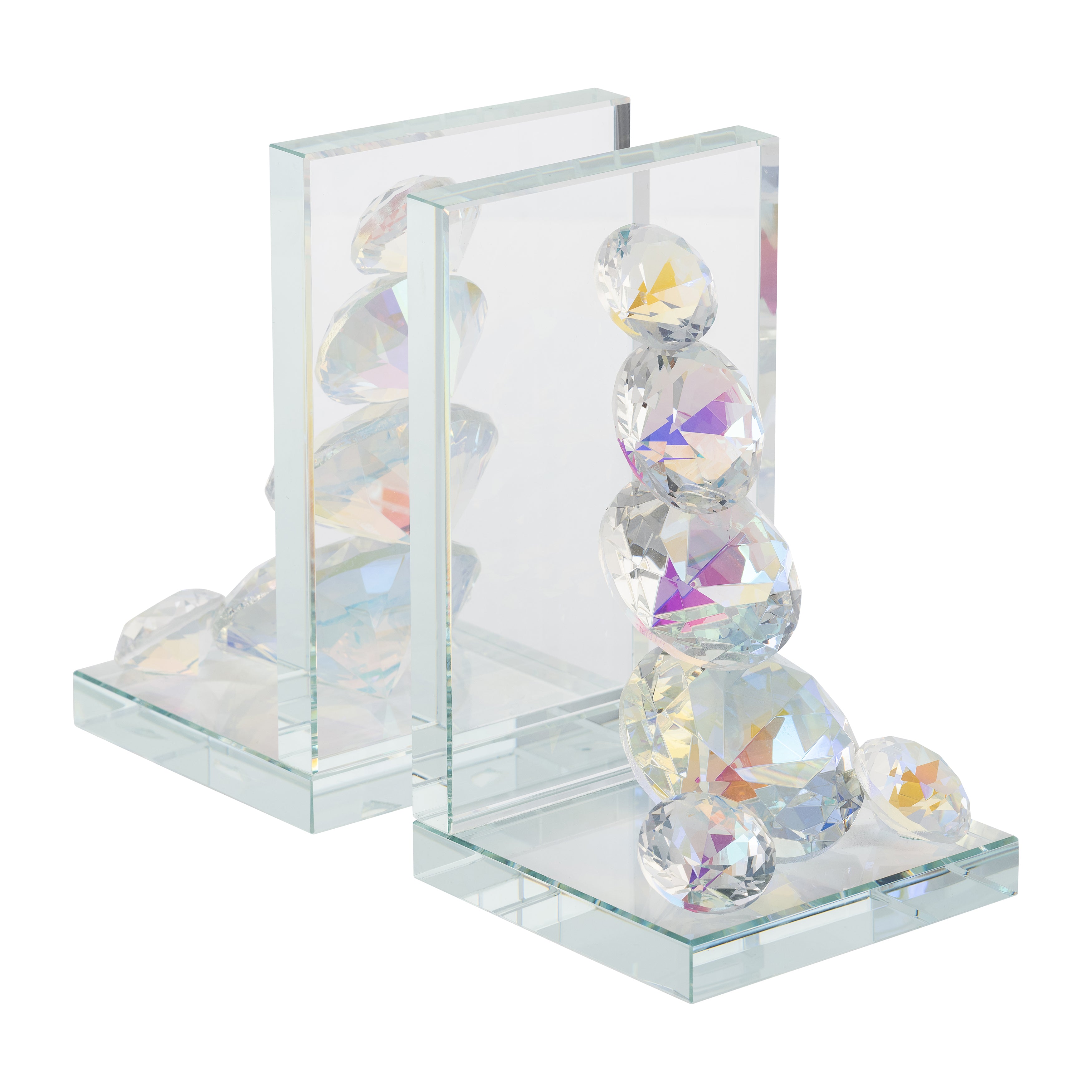 S/2 Crystal Diamond Bookends, Rainbow