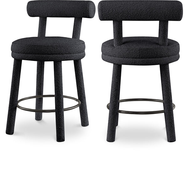 Parlor Black Boucle Fabric Stool