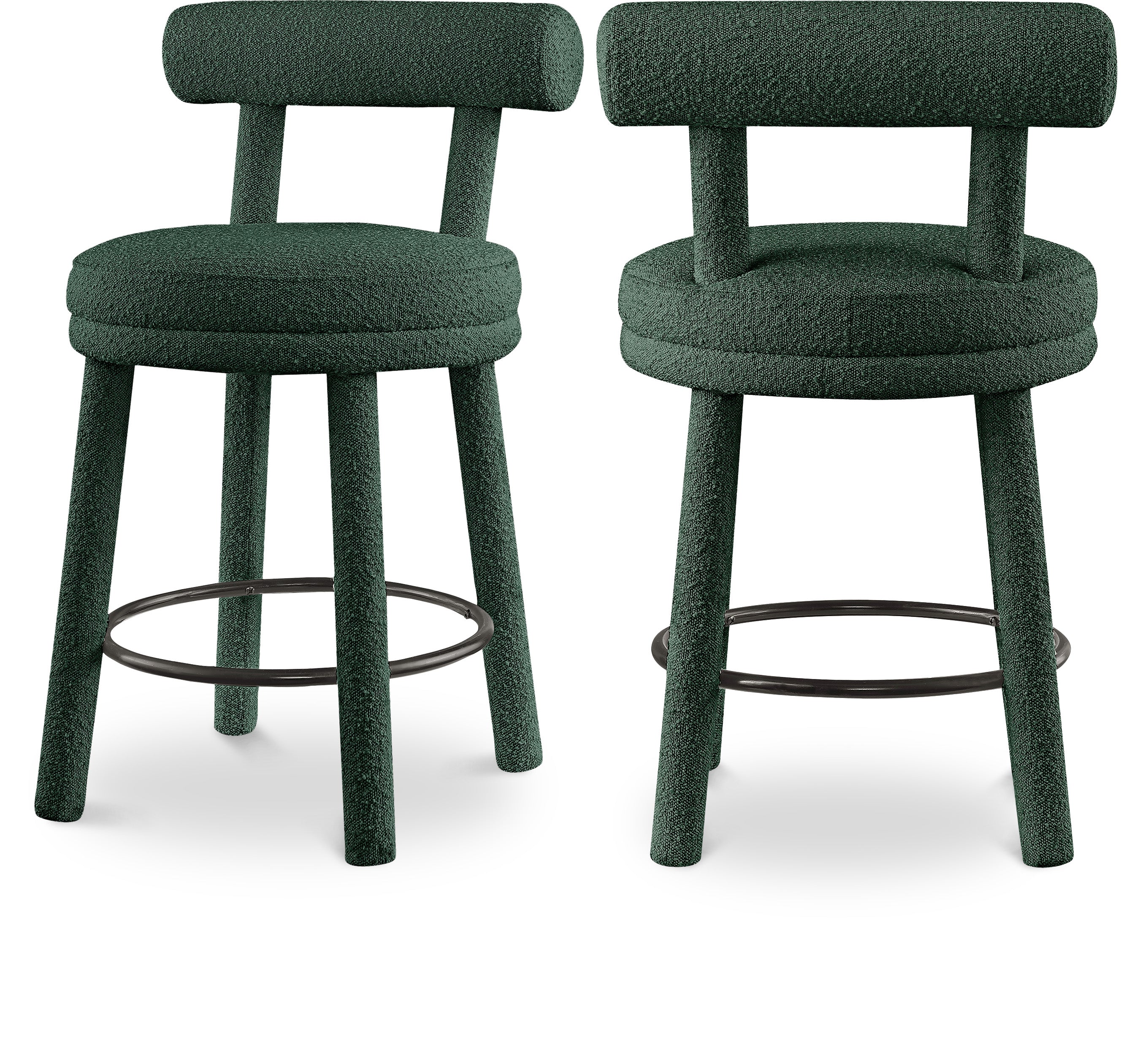 Parlor Green Boucle Fabric Stool