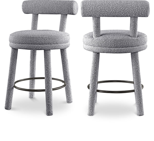 Parlor Grey Boucle Fabric Stool